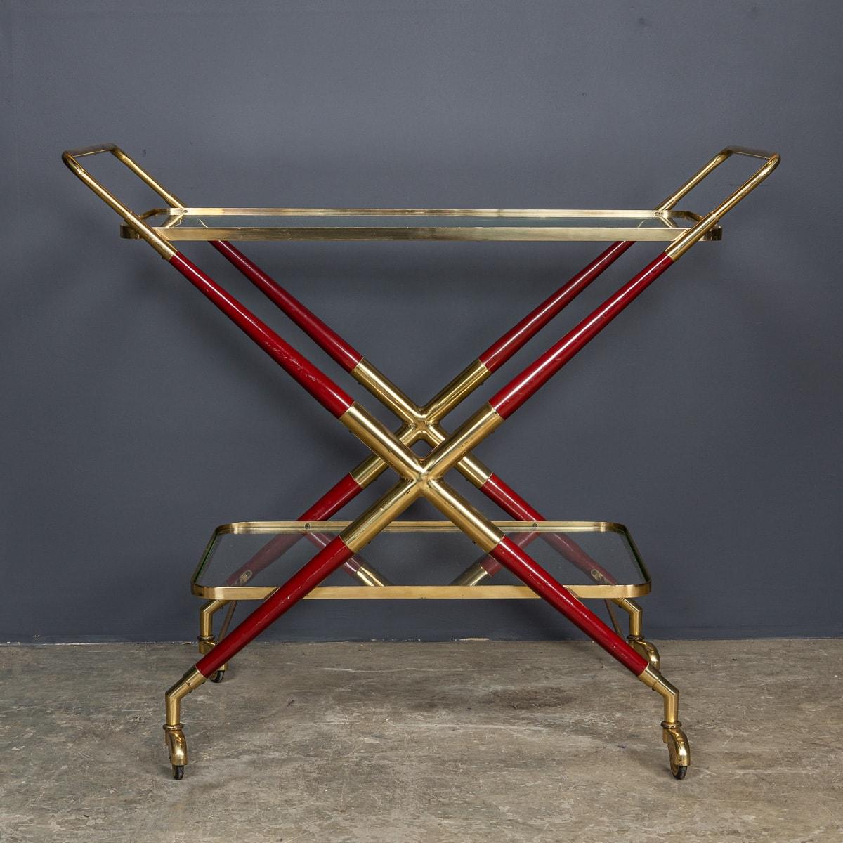 Mid-20th Century 20th Century Italian Brass And Wood Drinks Trolley In The Manner Of Cesare Lacca