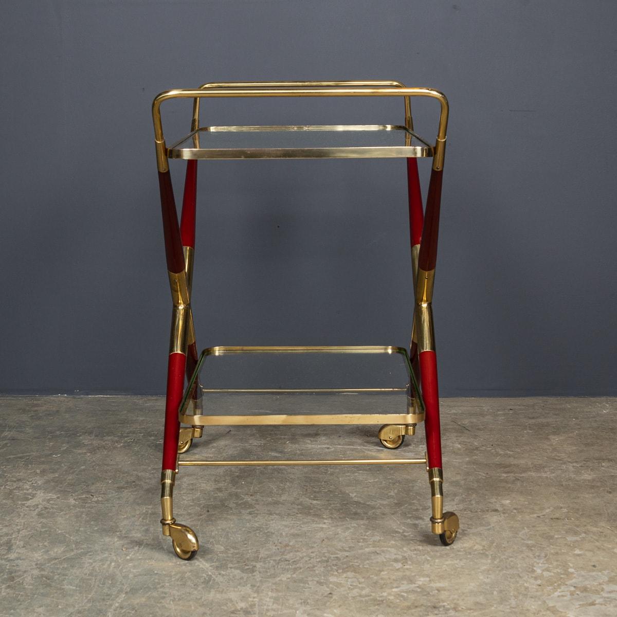 20th Century Italian Brass And Wood Drinks Trolley In The Manner Of Cesare Lacca 1