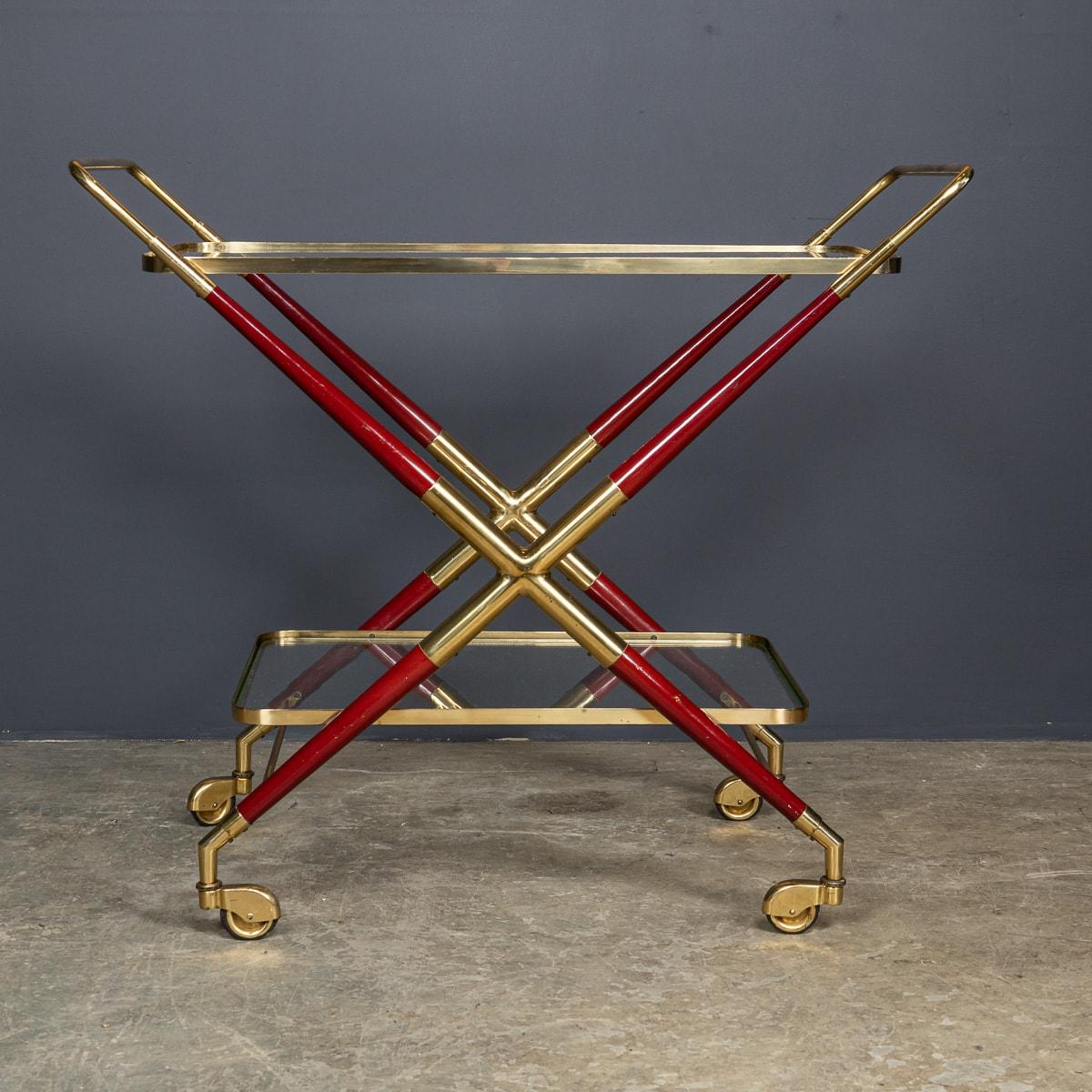 20th Century Italian Brass And Wood Drinks Trolley In The Manner Of Cesare Lacca For Sale 2
