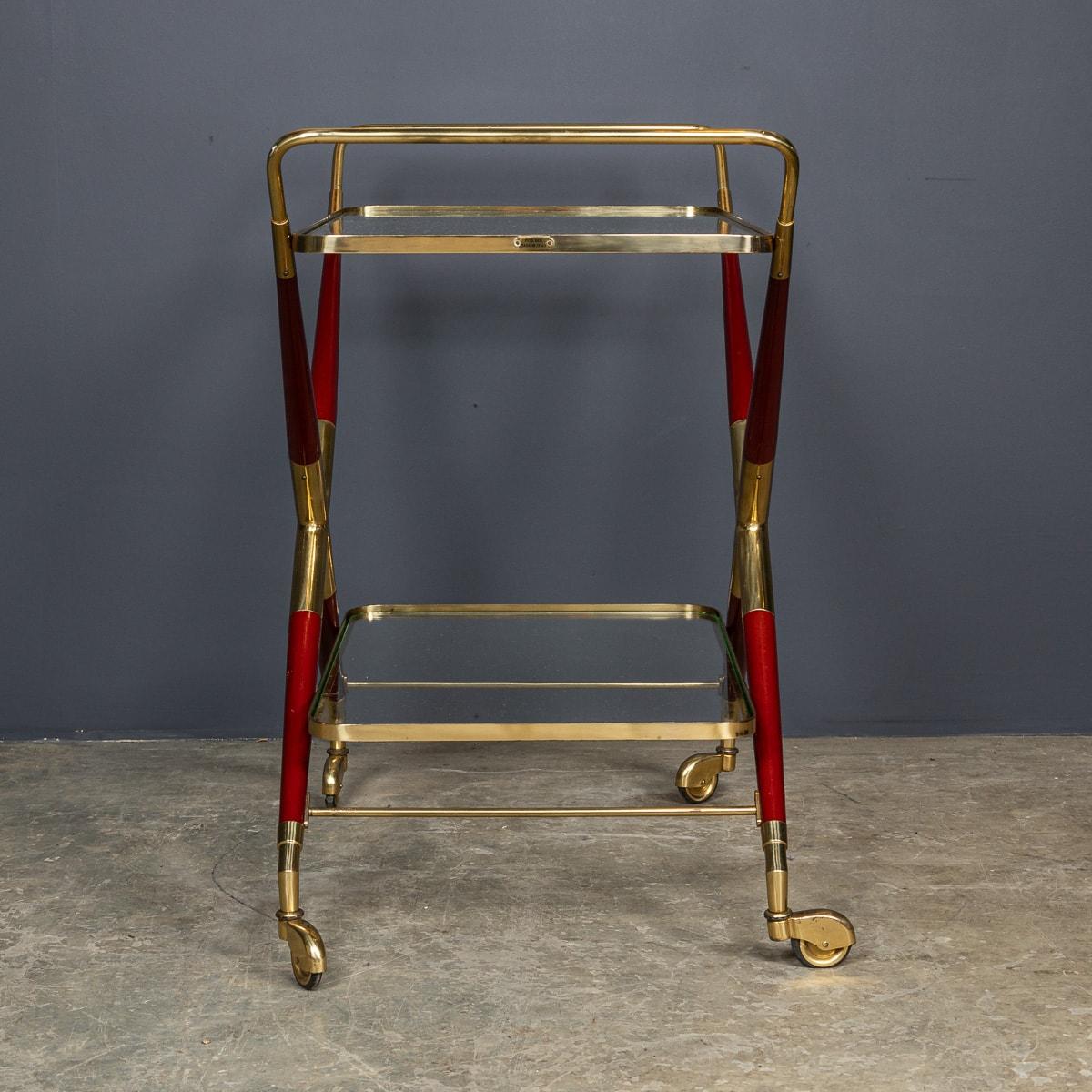 20th Century Italian Brass And Wood Drinks Trolley In The Manner Of Cesare Lacca 3