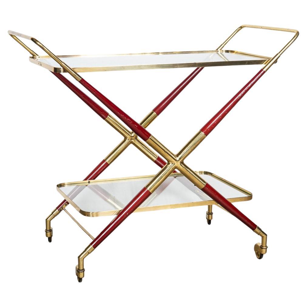 20th Century Italian Brass And Wood Drinks Trolley In The Manner Of Cesare Lacca For Sale