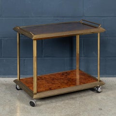20th Century Italian Brass & Burr Walnut Drinks Trolley c.1970