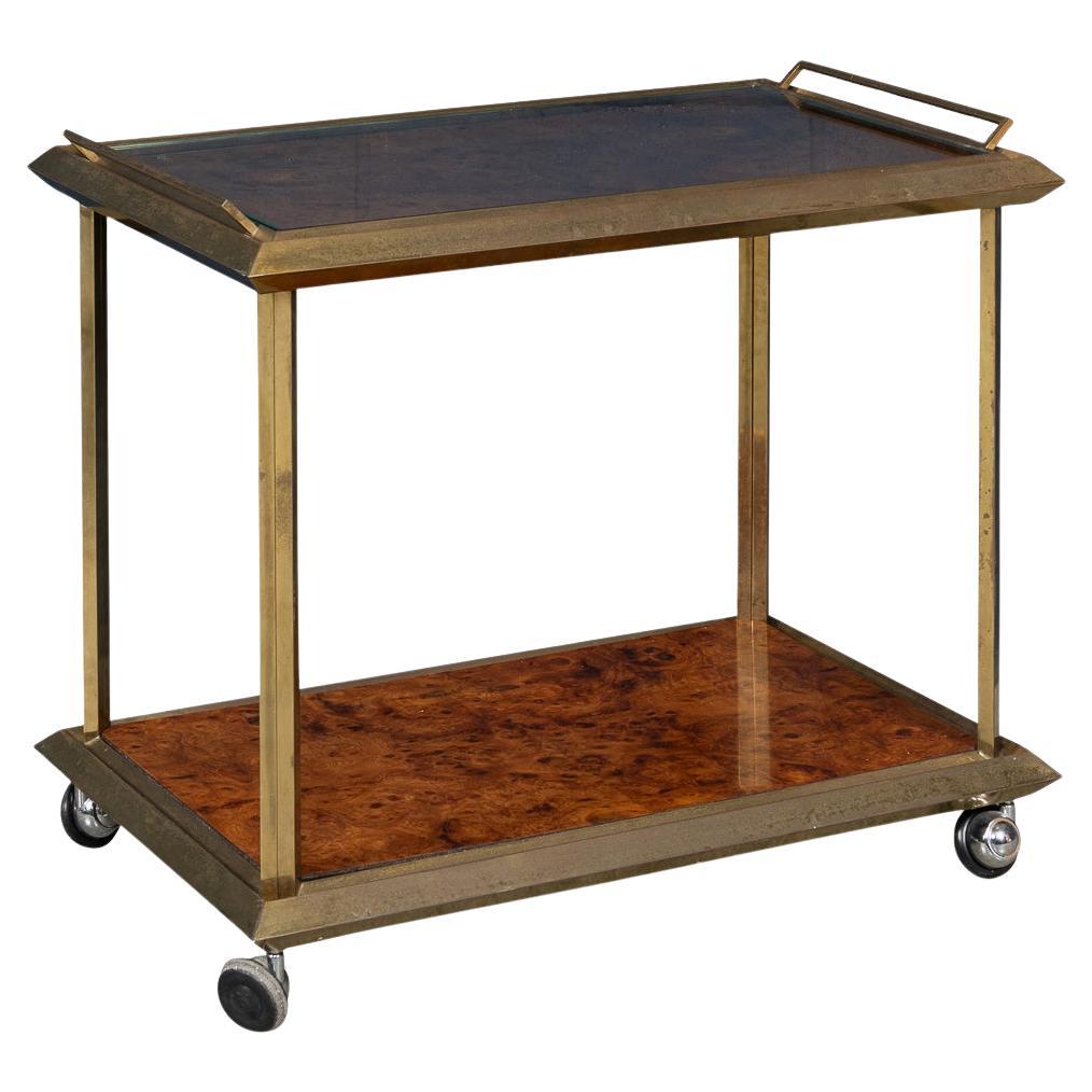 Carrello portabevande in ottone e radica del 20° secolo, 1970 ca. in vendita