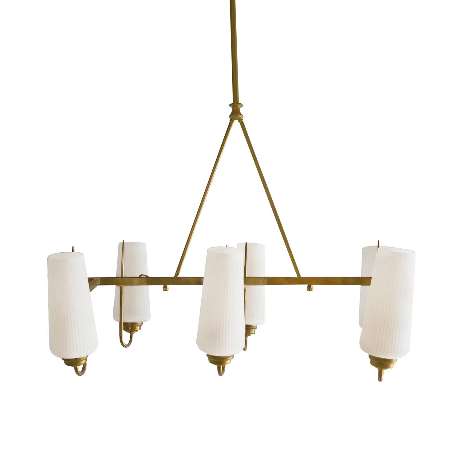 Mid-Century Modern 20th Century Italian Glass Chandelier, Ceiling Light in the Style of Stilnovo For Sale