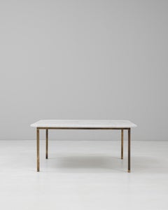 Mesa de centro italiana del siglo XX de latón con tapa de mármol
