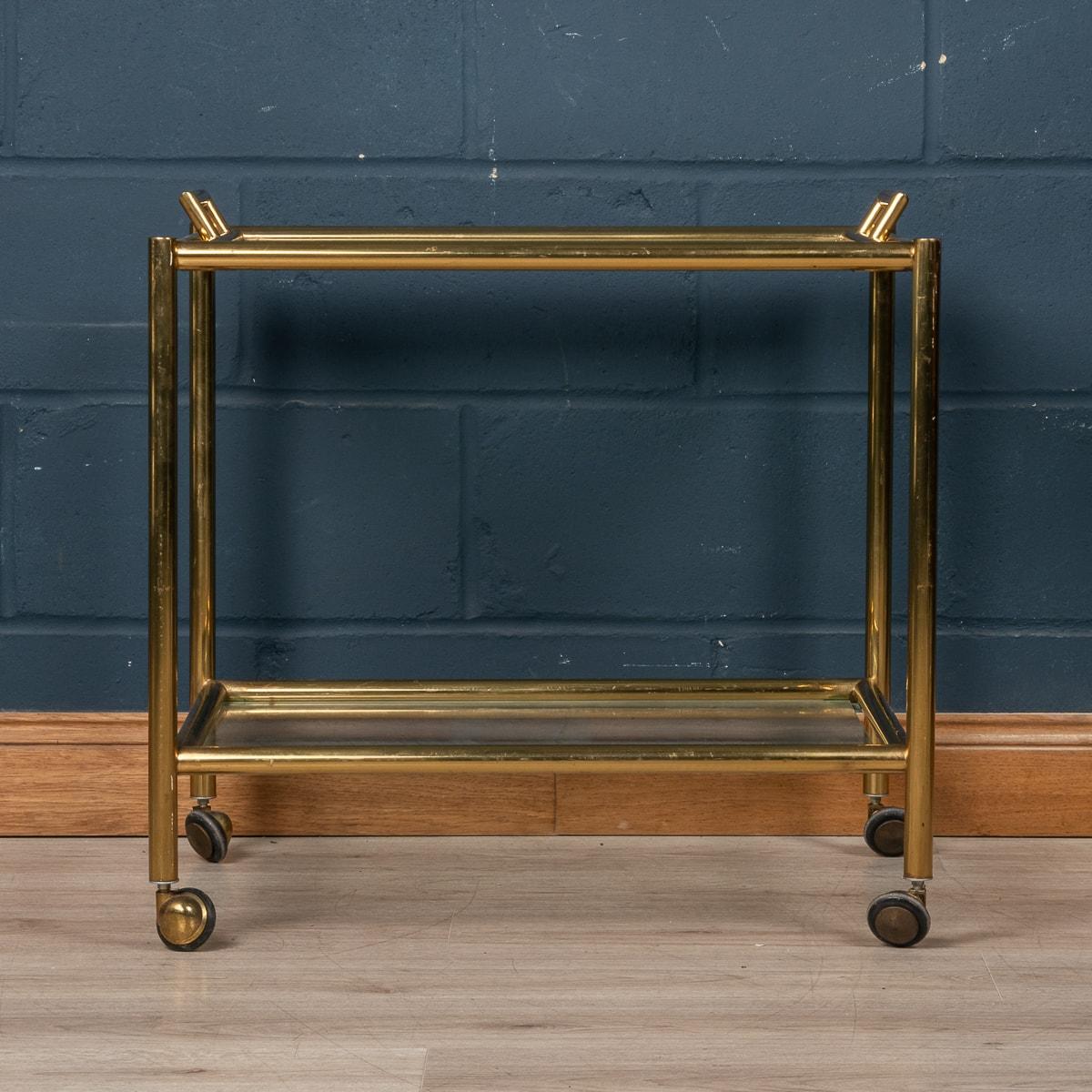 20th Century Italian Brass Framed Drinks Trolley With Lift-Out Tray, c.1980 In Good Condition In Royal Tunbridge Wells, Kent