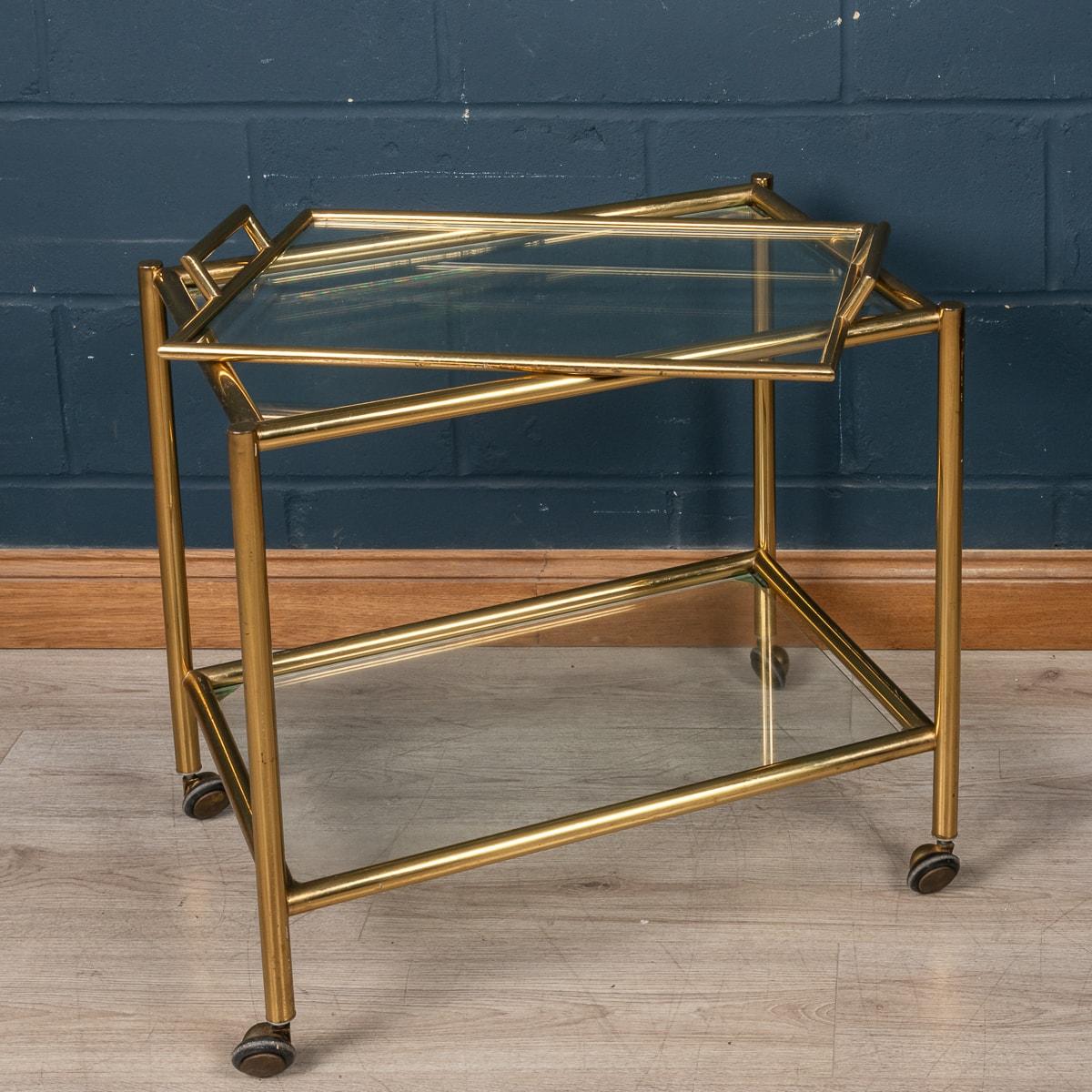 20th Century Italian Brass Framed Drinks Trolley With Lift-Out Tray, c.1980 4
