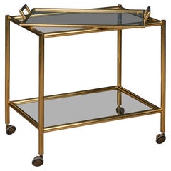 20th Century Italian Brass Framed Drinks Trolley With Lift-Out Tray, c.1980