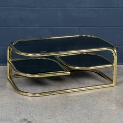 Italienischer Couchtisch mit Messingrahmen aus Rauchglas aus dem 20. Jahrhundert von Morex, um 1980