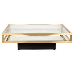 20th Century Italian Brass & Glass Mirrored Vitrine Coffee Table, c.1970