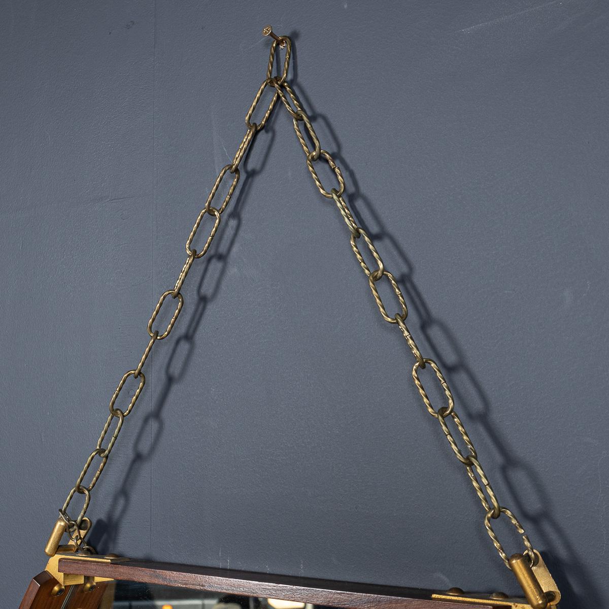 Miroir hexagonal italien du 20e siècle en laiton et Wood C.C. en vente 1