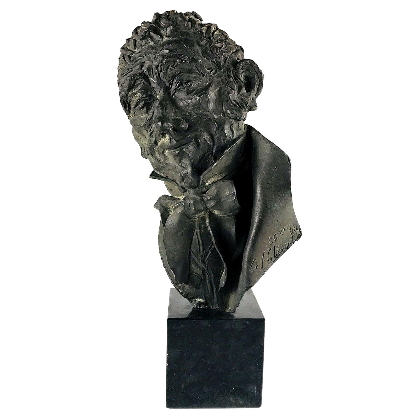 20th Century Italian Bronze Bust of a Man with Bow Tie by Dora Bassi, 1970 For Sale