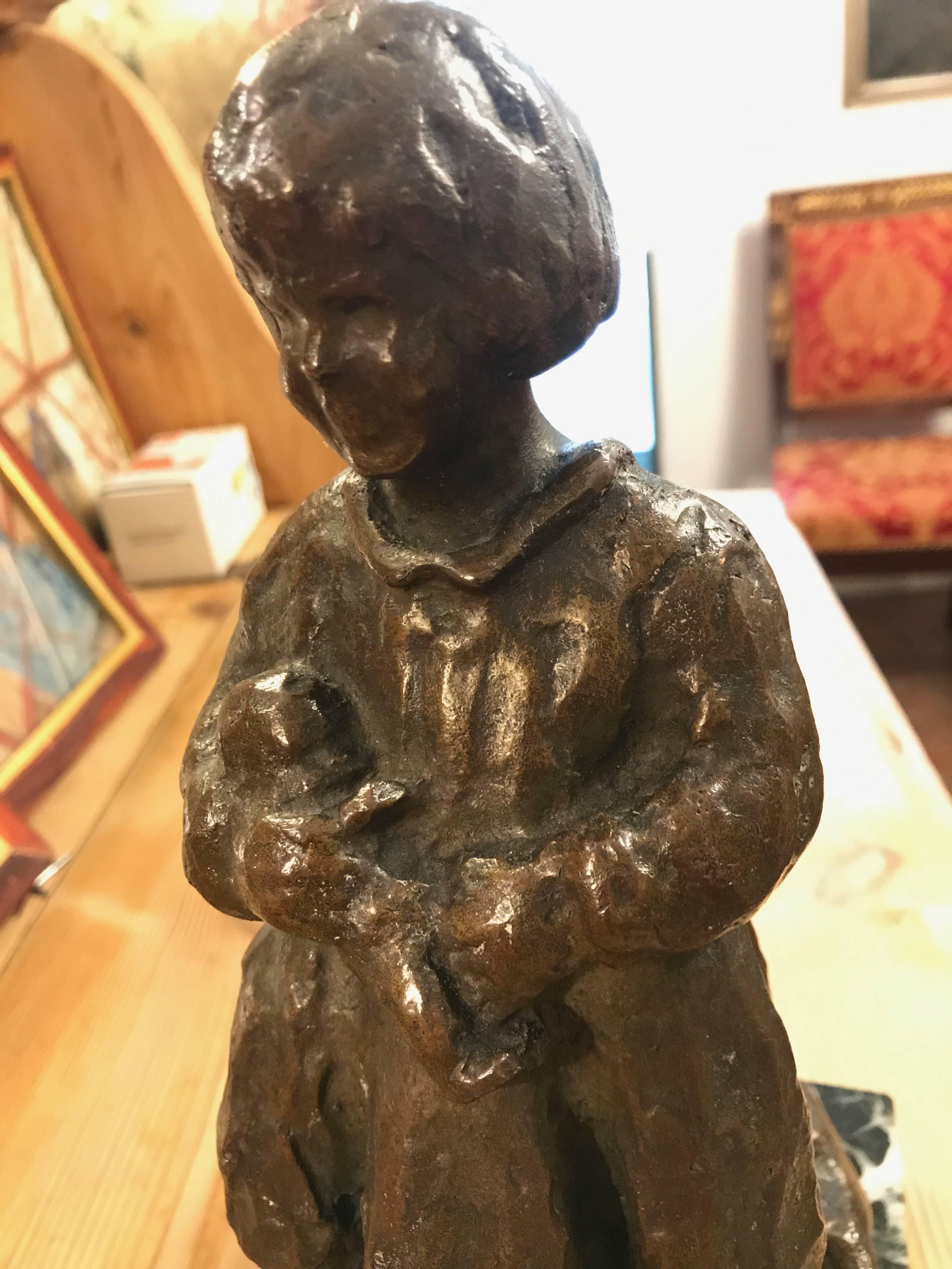 20th Century Italian Child with Dolls  Bronze Sculpture Bambole by Zacchetti For Sale 9