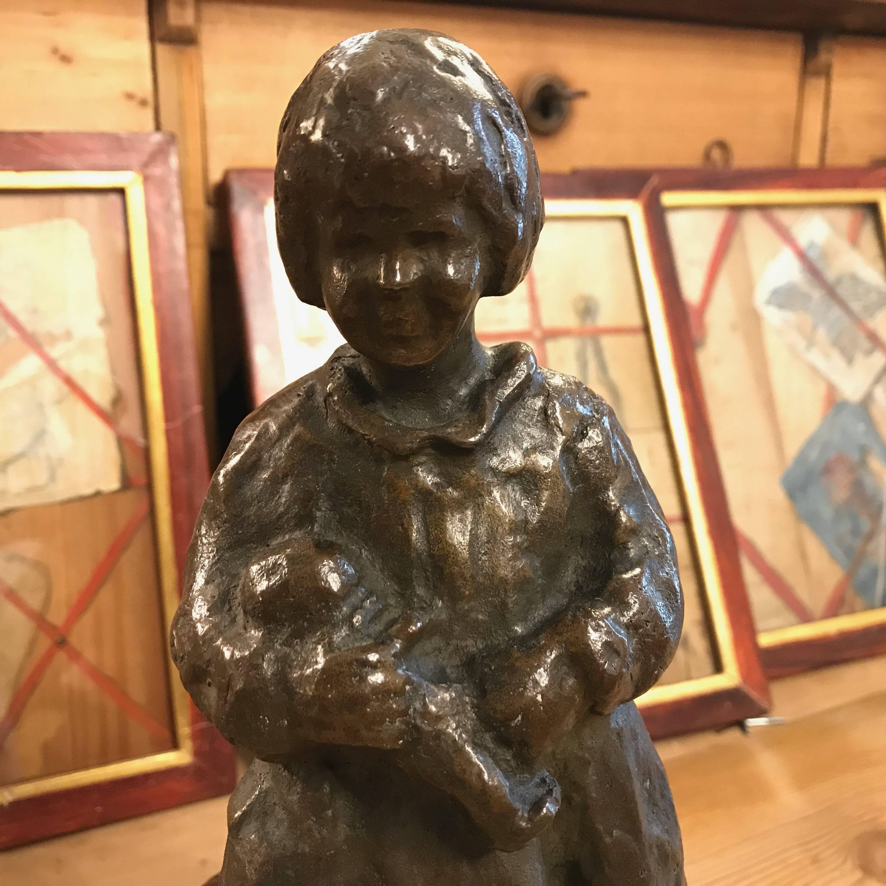 20th Century Italian Child with Dolls  Bronze Sculpture Bambole by Zacchetti For Sale 12