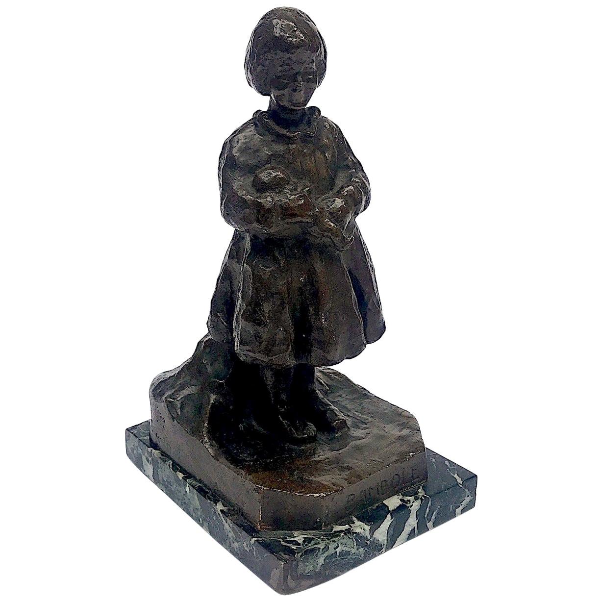 Bambina con Bambola Scultura in Bronzo dell'Italiano Renzo Zacchetti 1938 Ca. (Italienisch) im Angebot