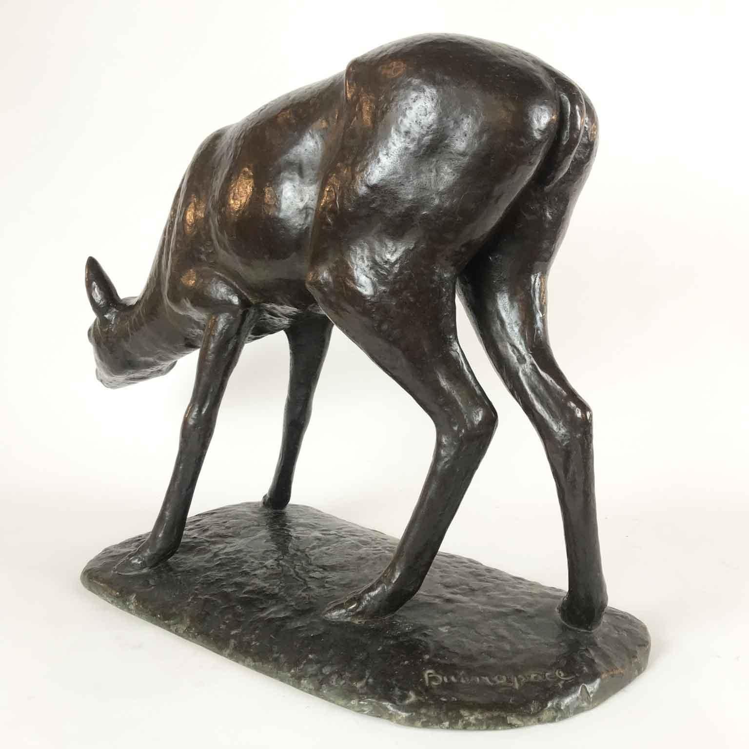 Deer Figure by Italian Buonapace Art Deco Animalier Bronze Sculpture 1930 circa  For Sale 3