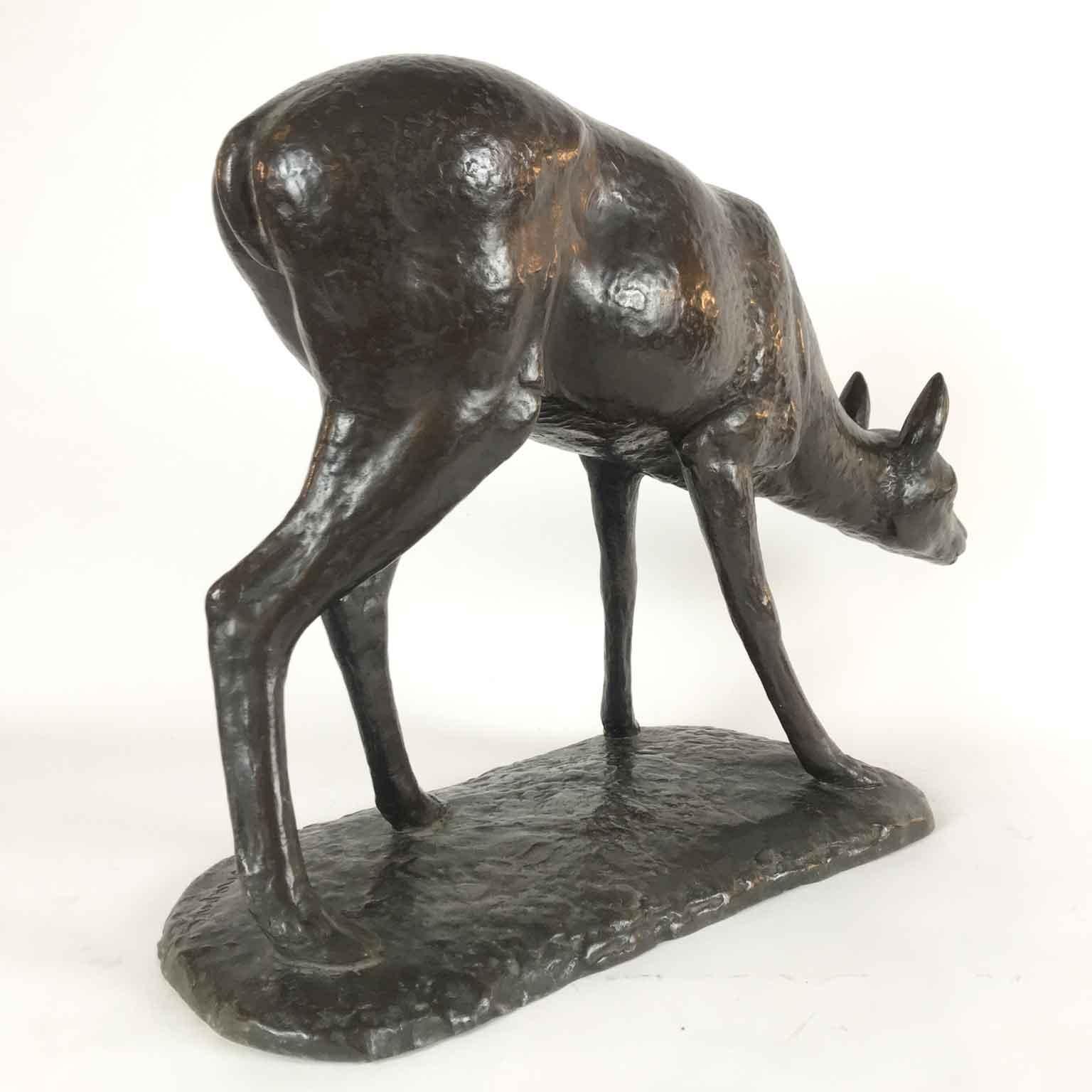 Deer Figure by Italian Buonapace Art Deco Animalier Bronze Sculpture 1930 circa  For Sale 4