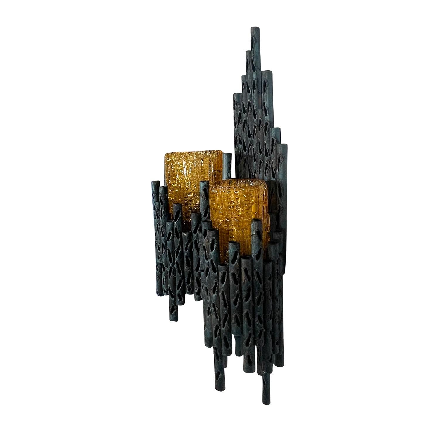 Metal 20th Century Italian Brutalist Pair of Copper Wall Sconces by Marcello Fantoni For Sale