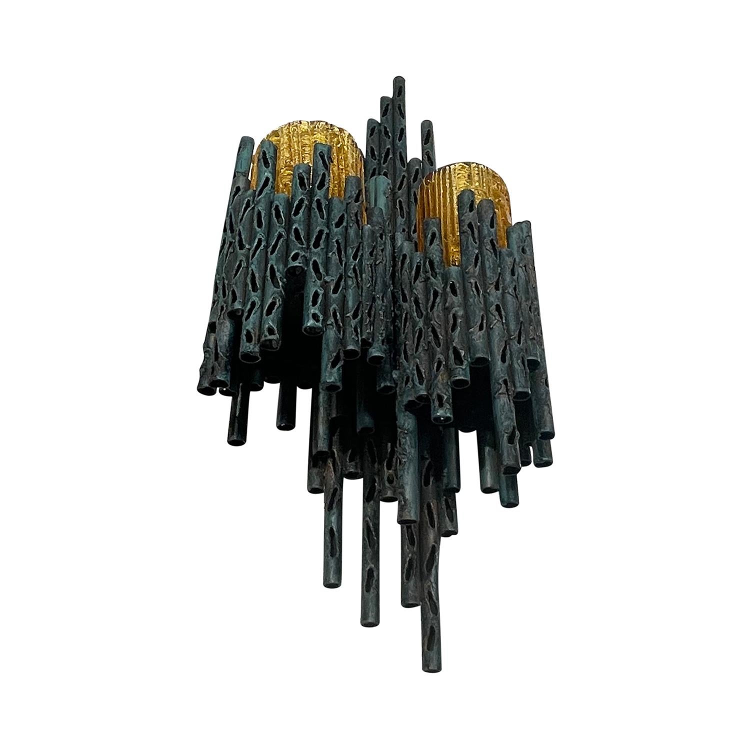 20th Century Italian Brutalist Pair of Copper Wall Sconces by Marcello Fantoni For Sale 2