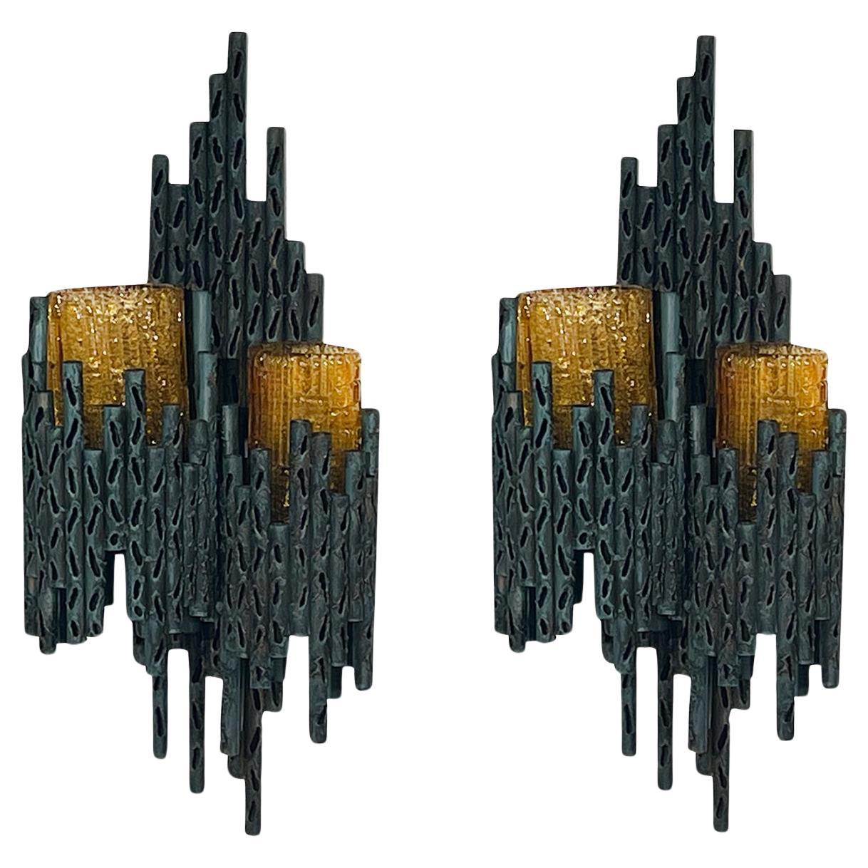 20th Century Italian Brutalist Pair of Copper Wall Sconces by Marcello Fantoni