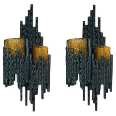 20th Century Italian Pair of Brutalist Copper Wall Sconces by Marcello Fantoni