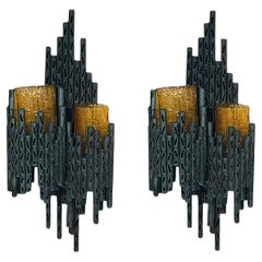 Retro 20th Century Italian Brutalist Pair of Copper Wall Sconces by Marcello Fantoni