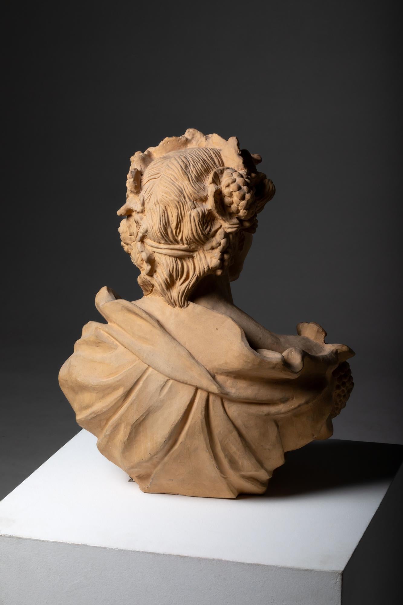 Hand-Crafted 20th Century Italian Bust of Bacchus, God of Wine, in Terracotta