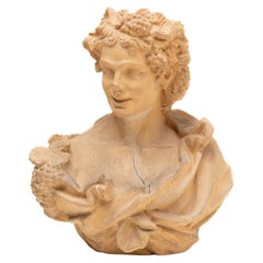 20th Century Italian Bust of Bacchus, God of Wine, in Terracotta