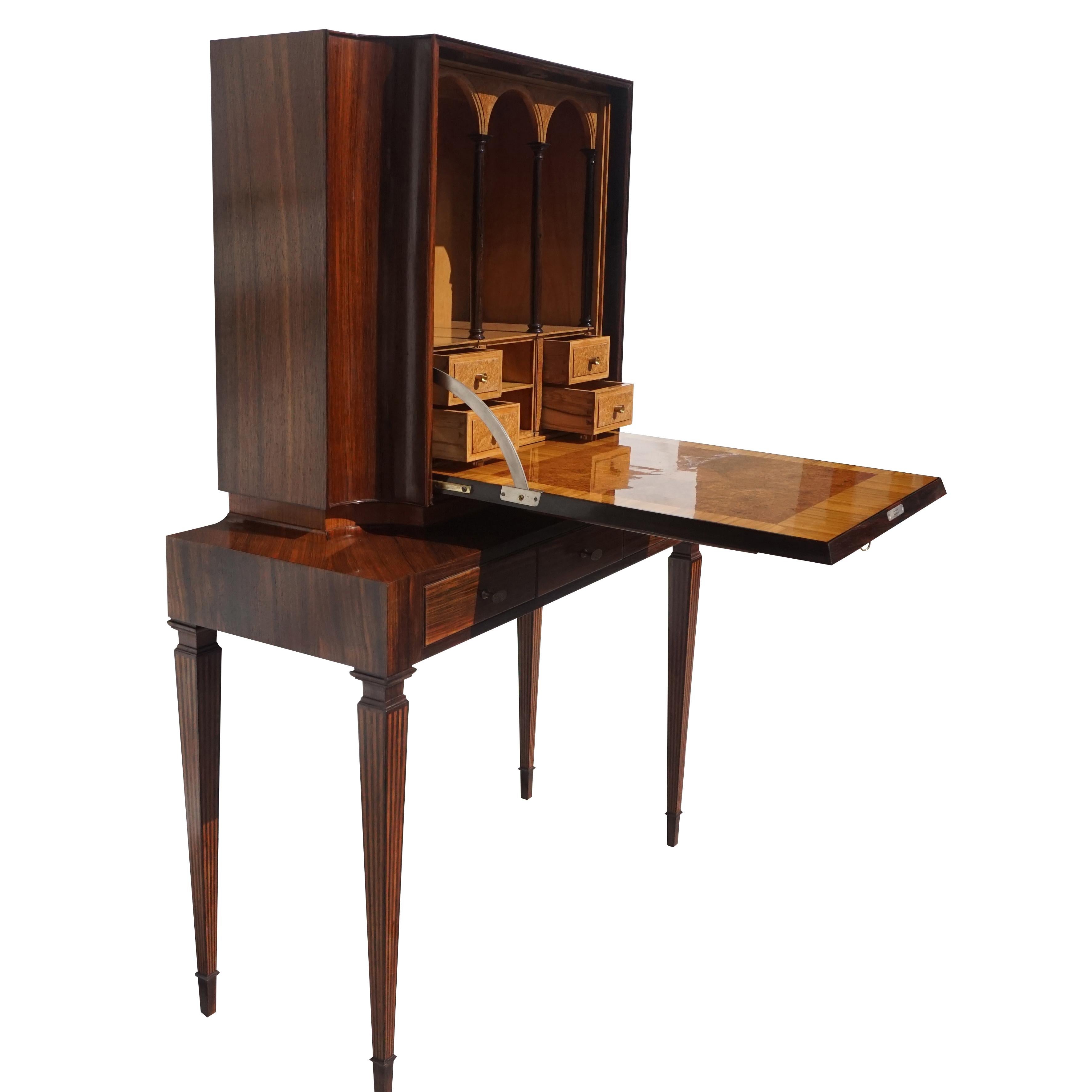 Hand-Crafted 20th Century Italian Rosewood Cabinet, Cherrywood Secretaire by Paolo Buffa