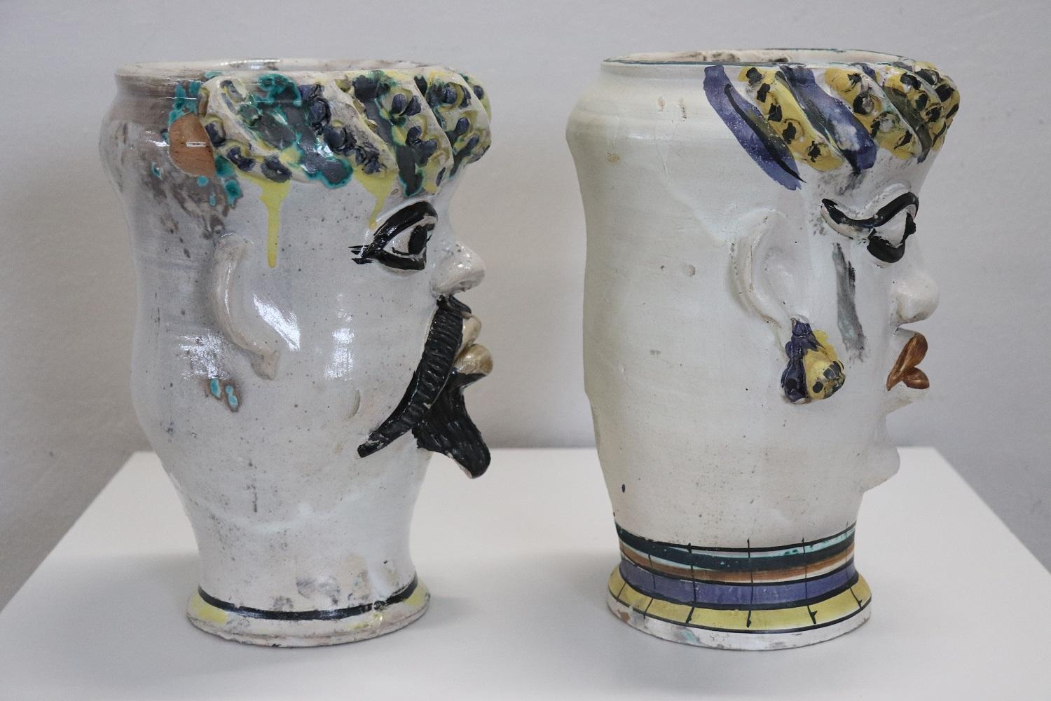 20th Century Italian Caltagirone Ceramic Vase, Set of 2, Man and Woman 1