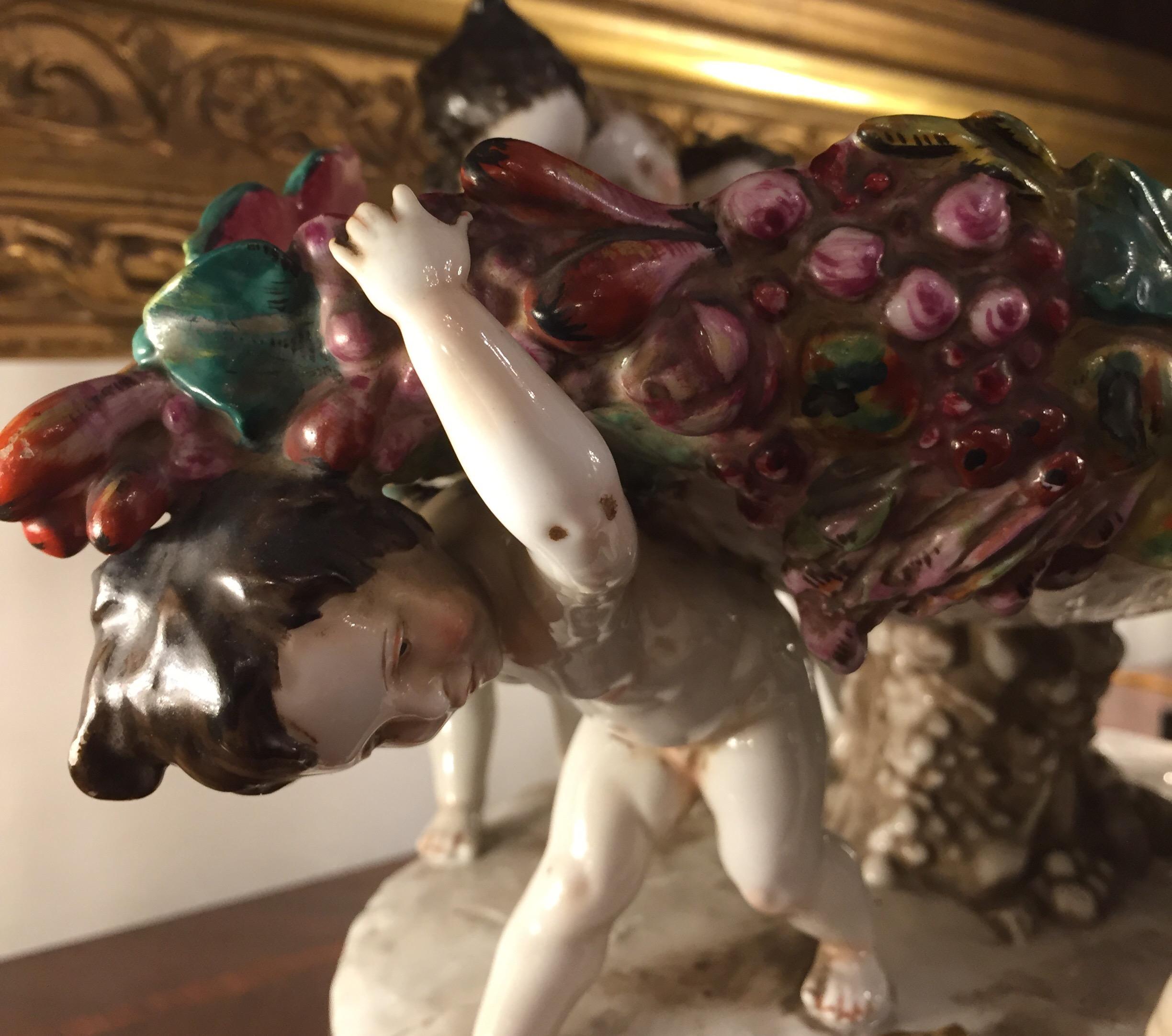 20th Century Italian Capodimonte Oval Centerpiece with Putti and Fruit 2