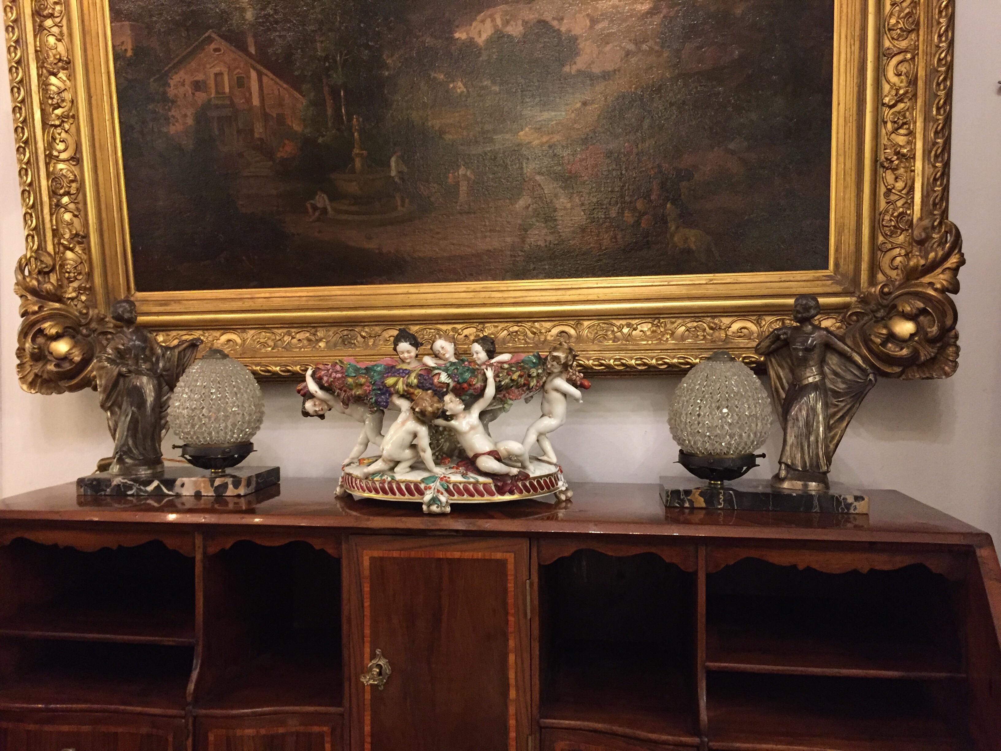 20th Century Italian Capodimonte Oval Centerpiece with Putti and Fruit 10