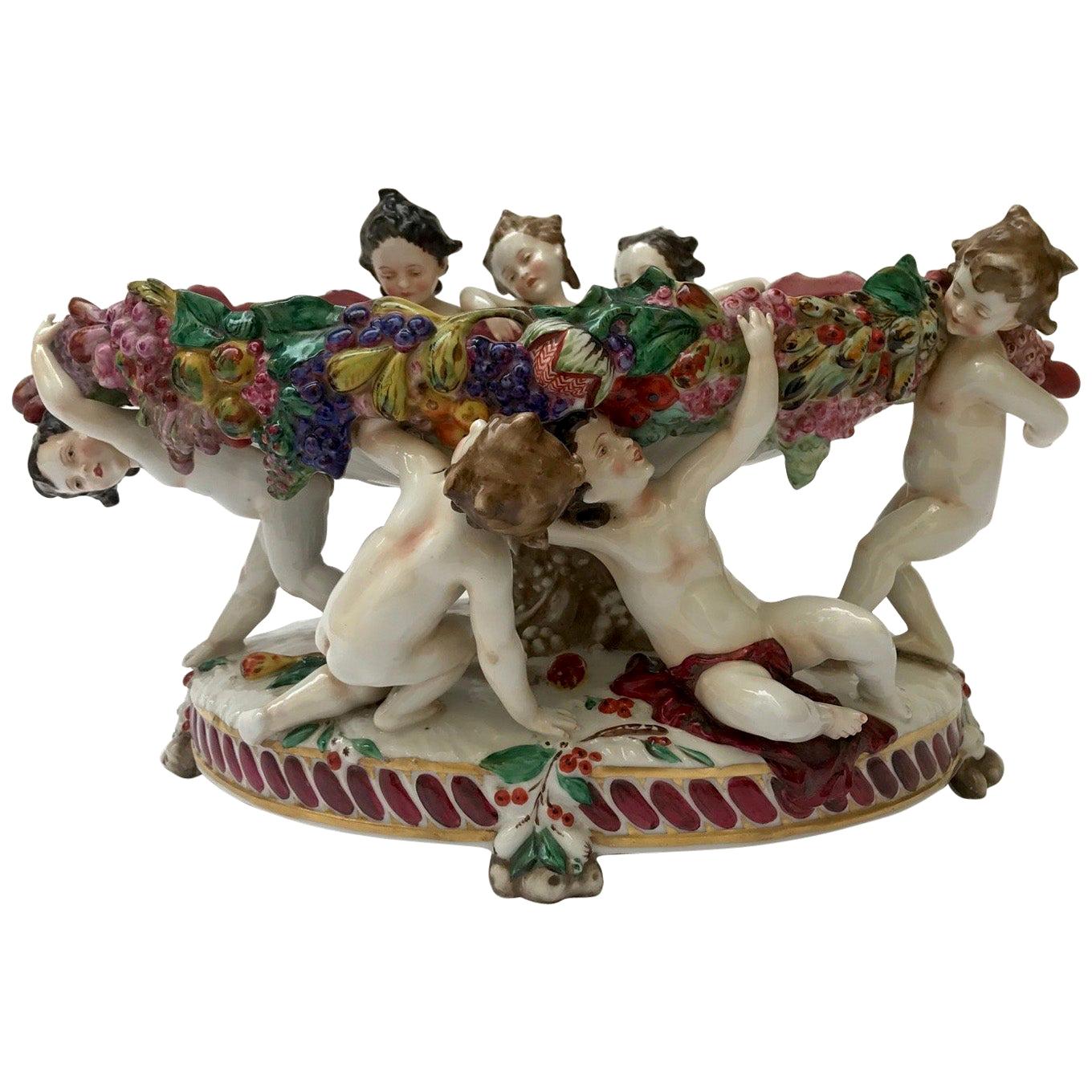 20th Century Italian Capodimonte Oval Centerpiece with Putti and Fruit