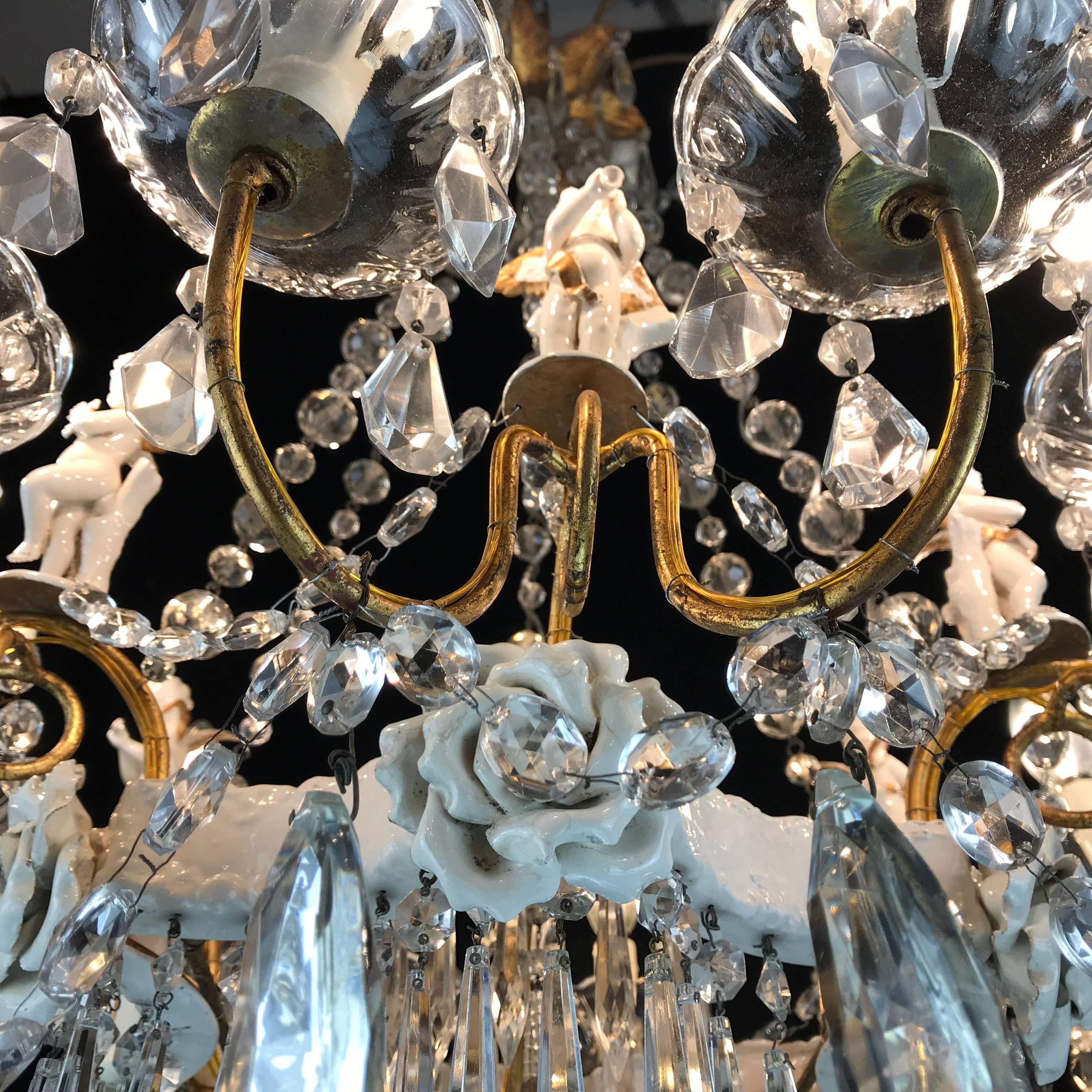 20th Century Italian Capodimonte White Porcelain Chandelier with Putti 4