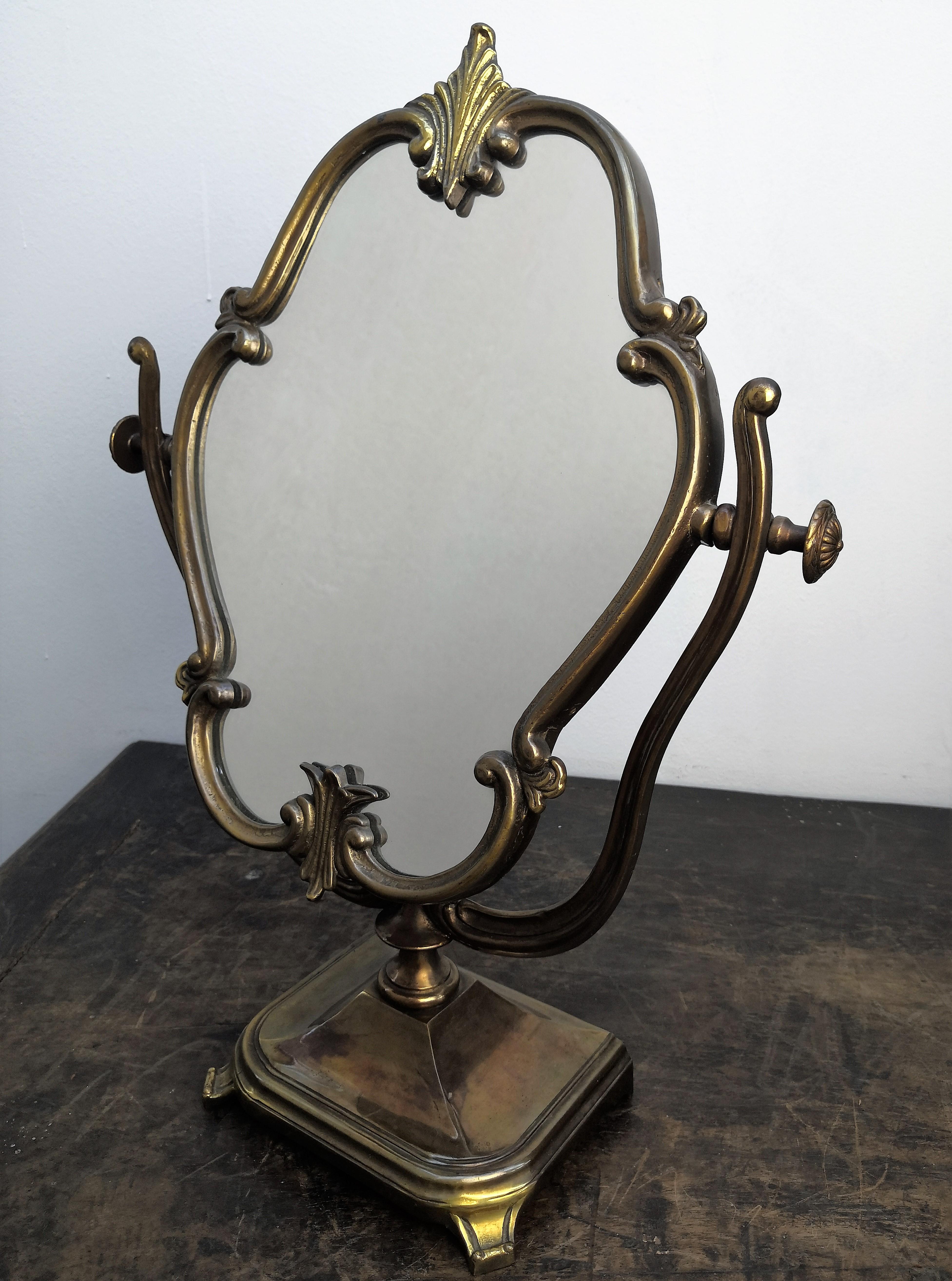 Gilt 20th Century Italian Carved Bronze Cheval Vanity Dressing Table Top Mirror