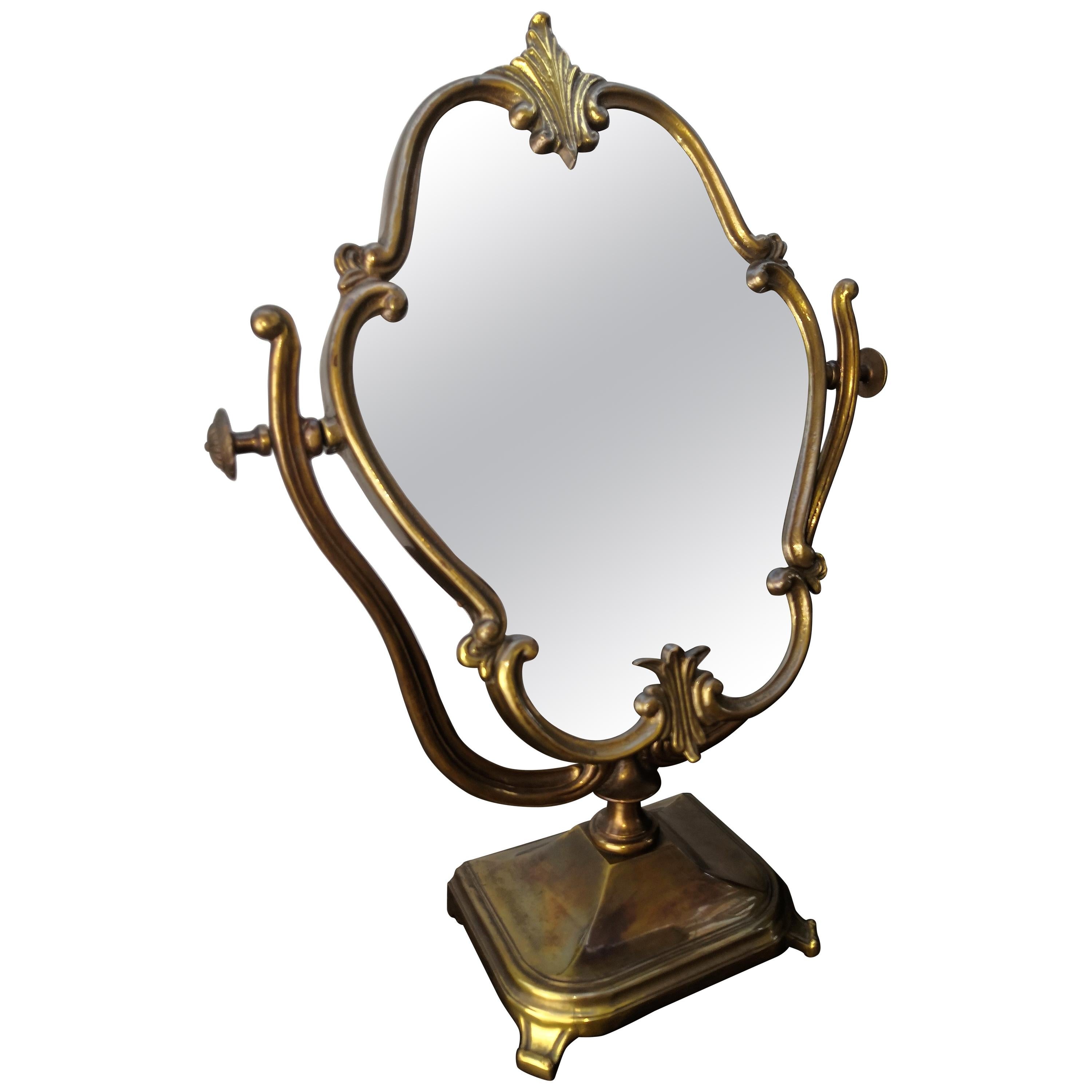 20th Century Italian Carved Bronze Cheval Vanity Dressing Table Top Mirror