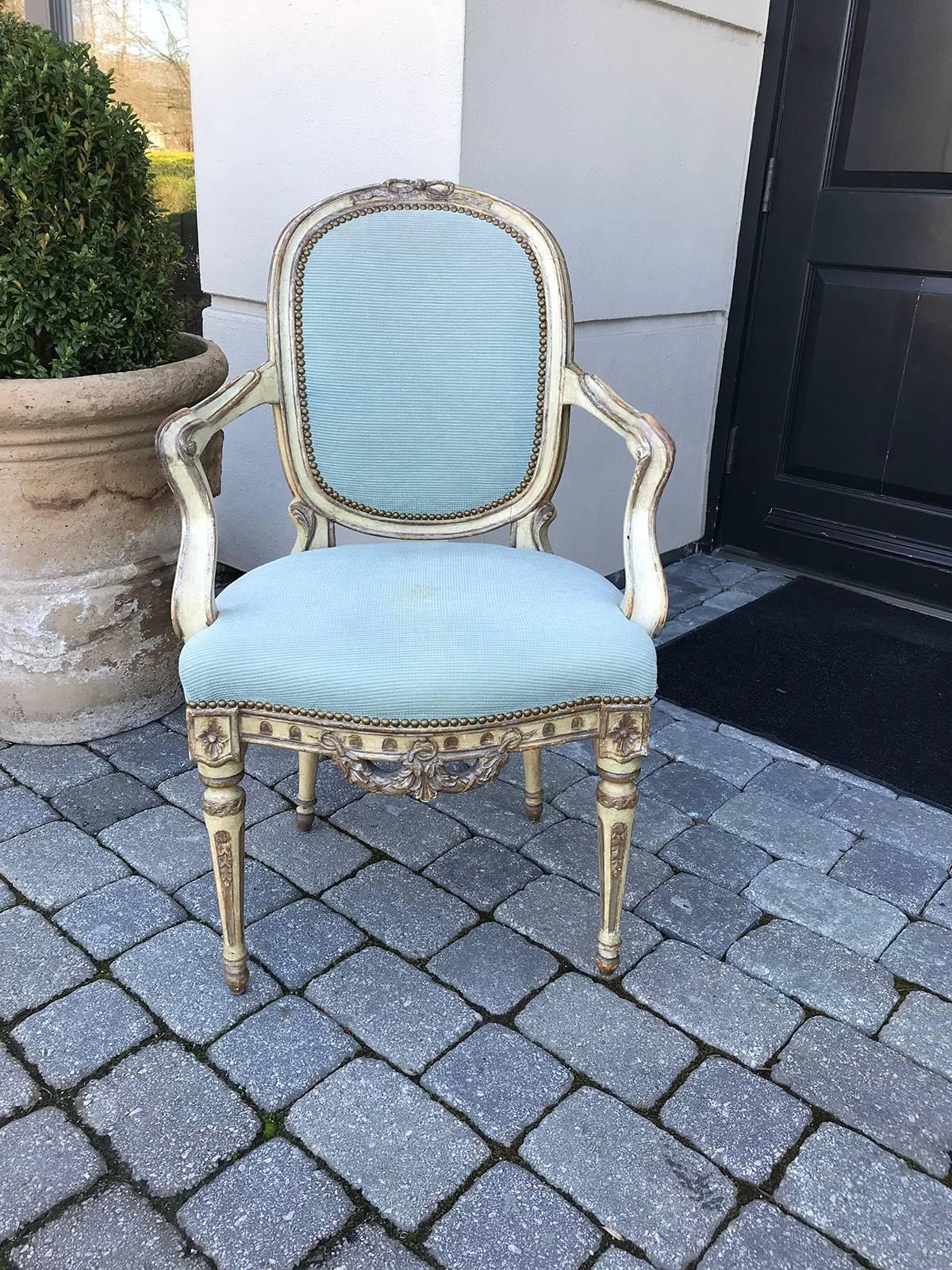 20th Century Italian Carved & Painted Arm Chair
23
