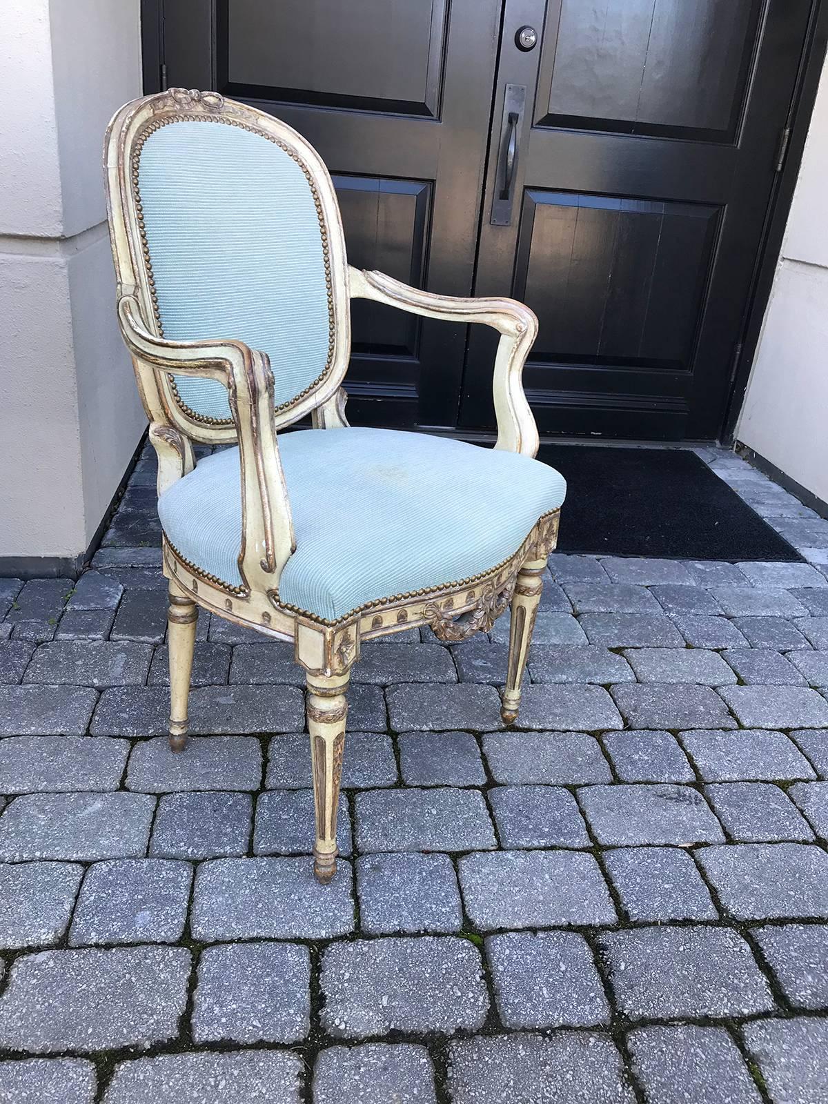 20th Century Italian Carved and Painted Armchair In Good Condition In Atlanta, GA