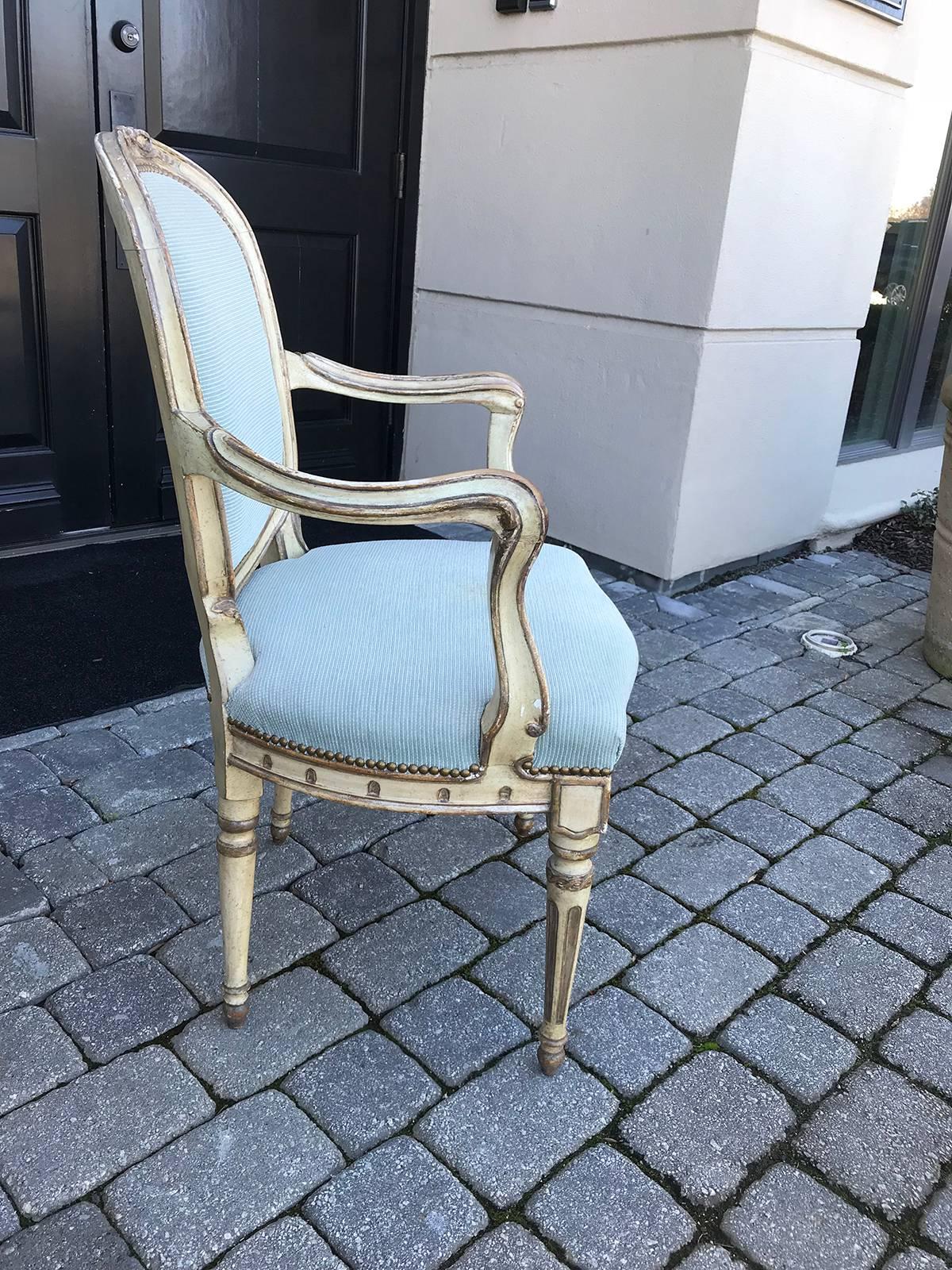 Wood 20th Century Italian Carved and Painted Armchair