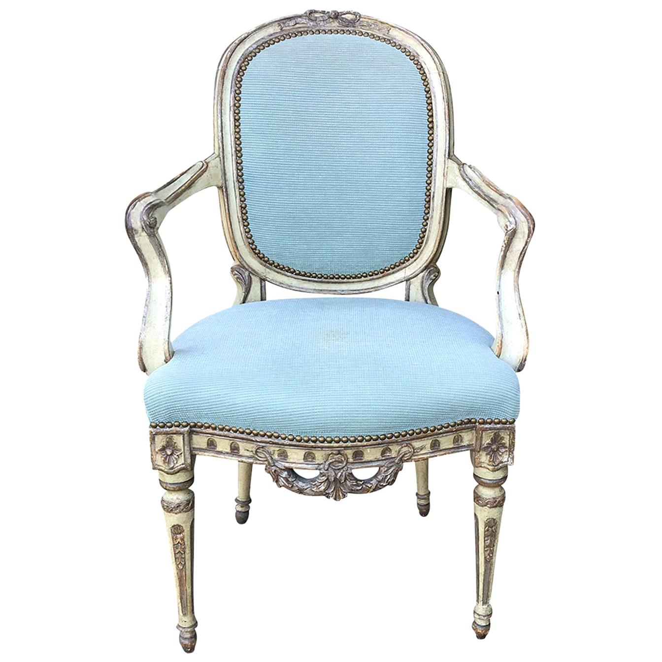 20th Century Italian Carved and Painted Armchair