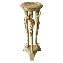 20th Century Italian Carved, Painted Solid Wood Figural Tripod Candle Stand