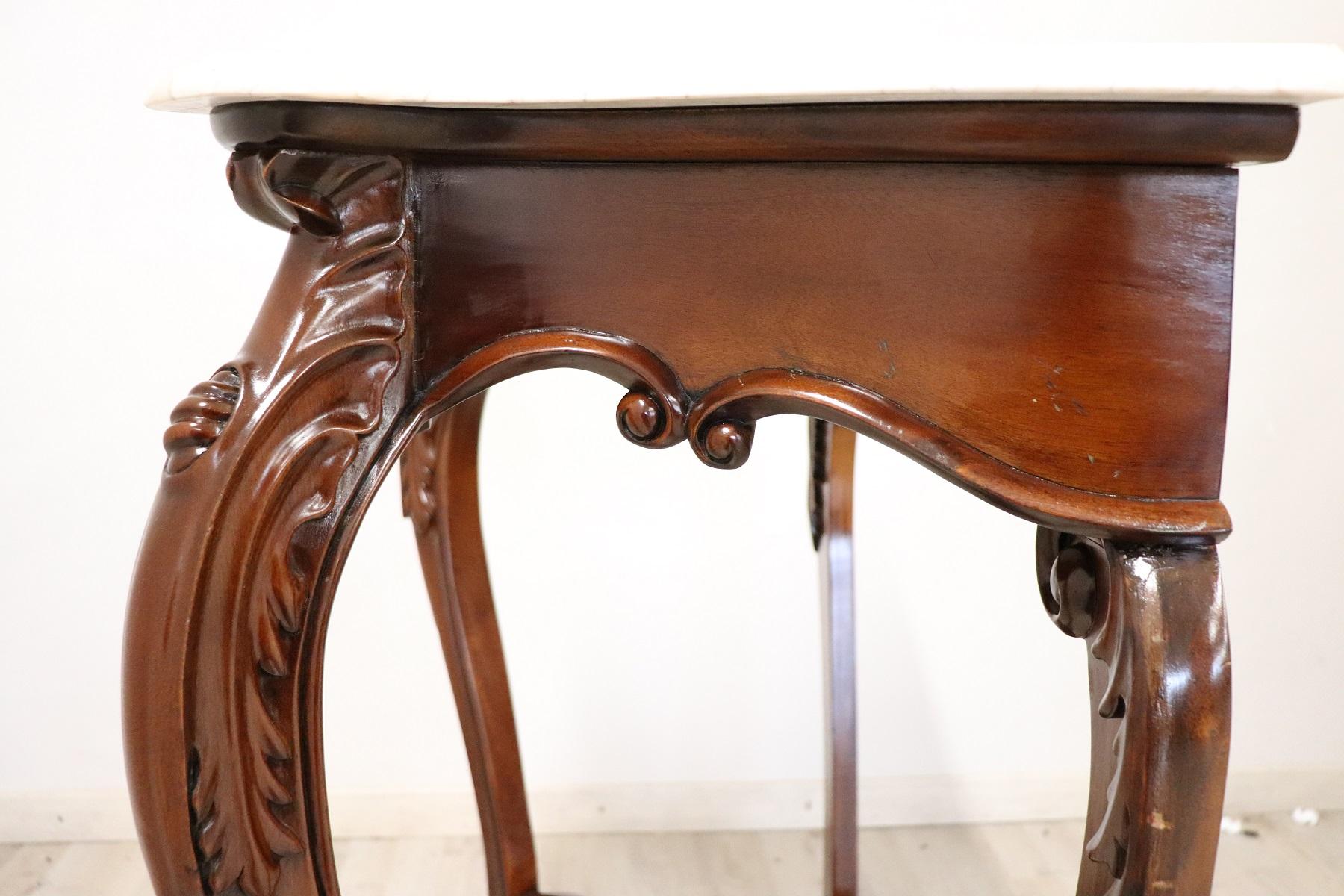 Mid-20th Century 20th Century Italian Carved Walnut Louis Philippe Console Table with Marble Top