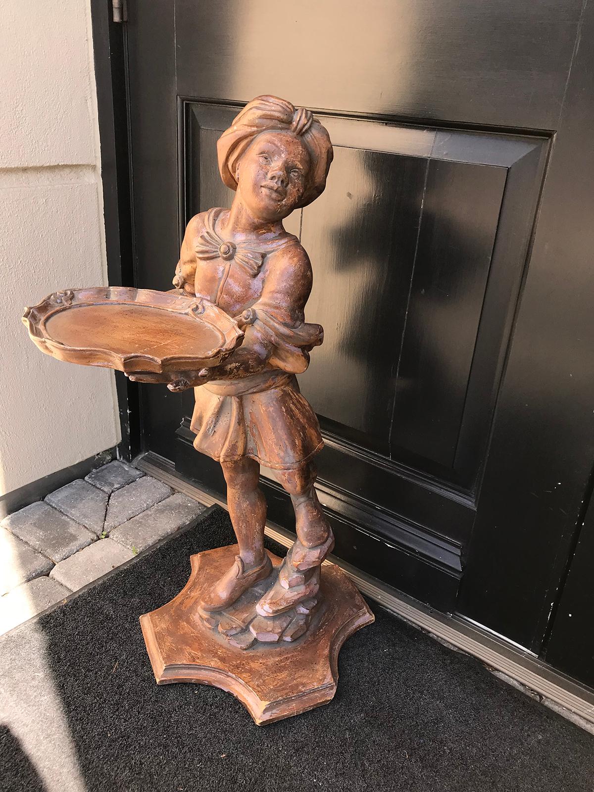 20th century Italian carved wood figure statue of boy with serving tray
Measures: Base 13.5