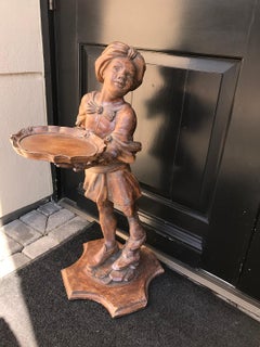 20th Century Italian Carved Wood Figure of Boy with Serving Tray