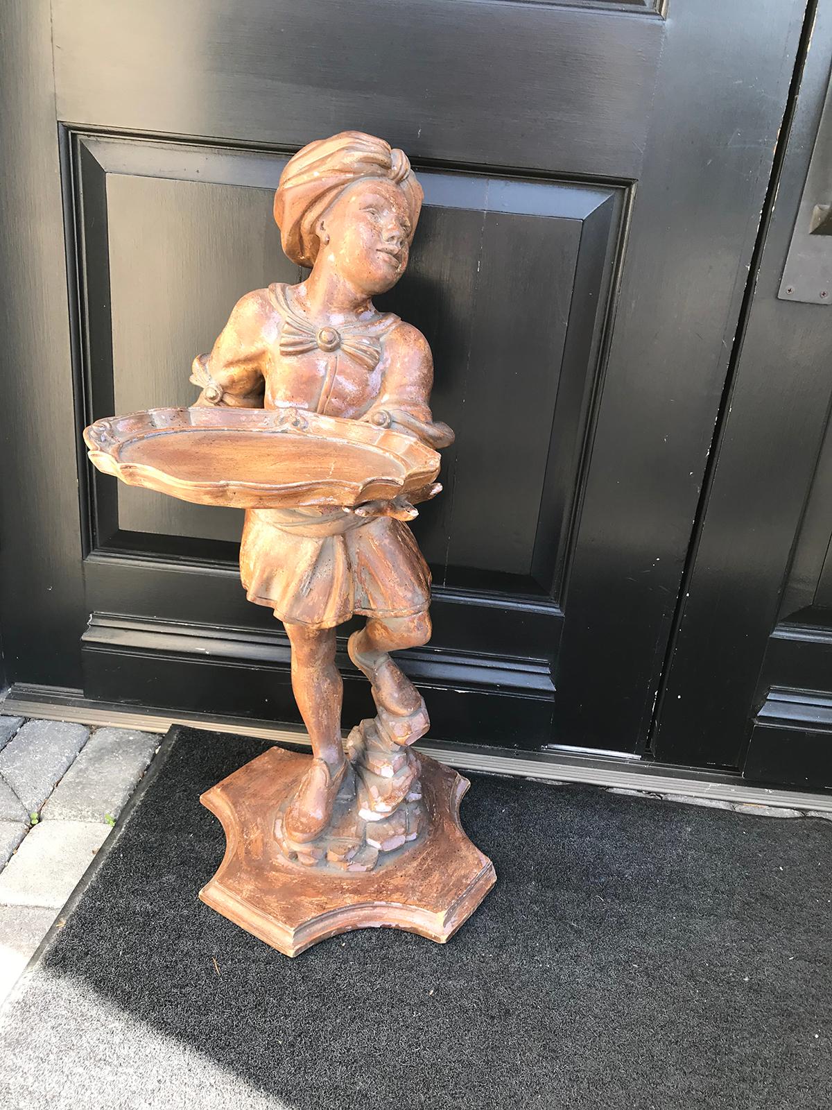 20th Century Italian Carved Wood Figure of Boy with Serving Tray In Good Condition For Sale In Atlanta, GA