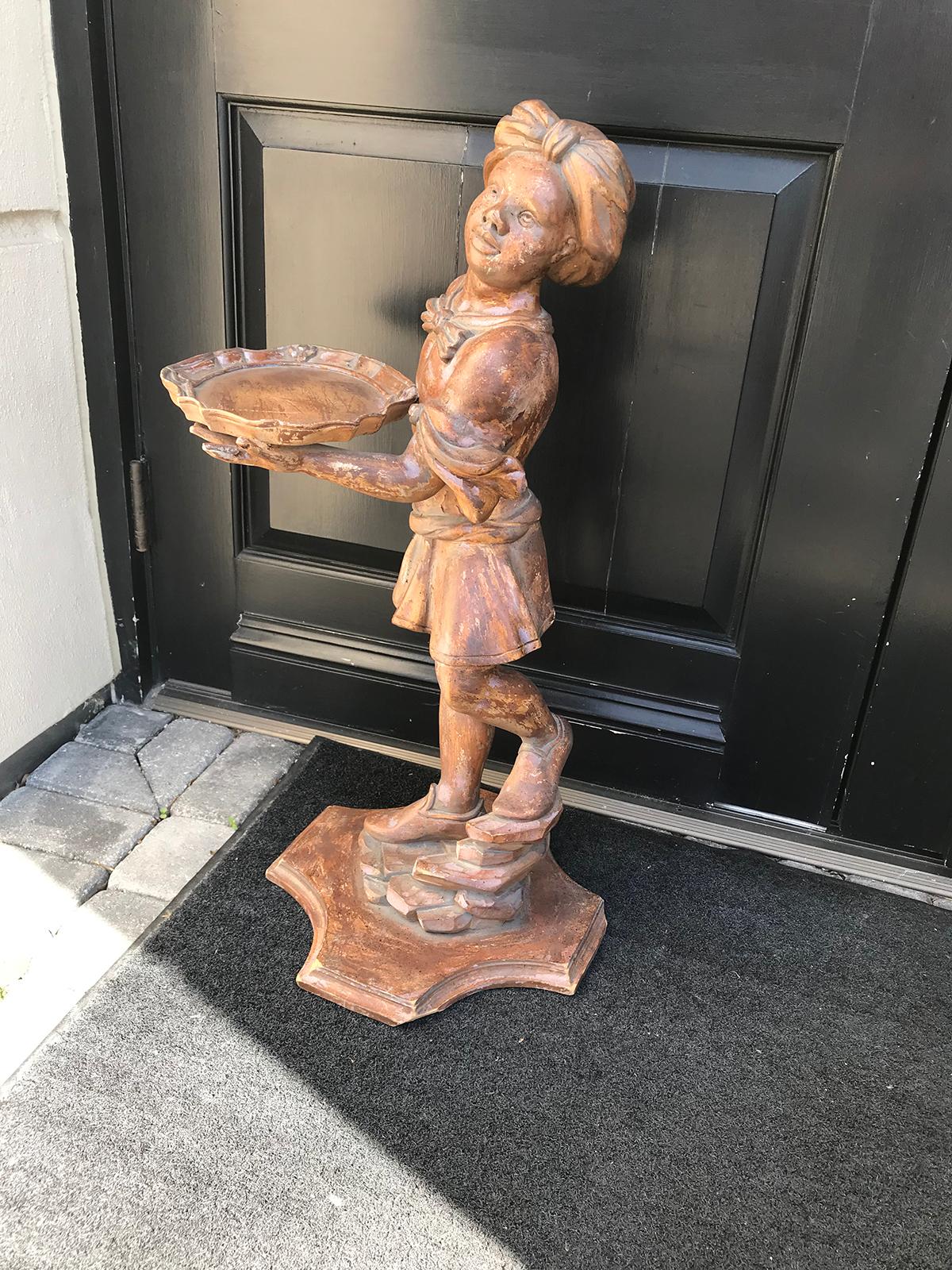 20th Century Italian Carved Wood Figure of Boy with Serving Tray For Sale 1