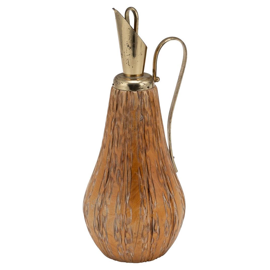 20th Century Italian Carved Wood Flask By Aldo Tura For Macabo c.1960 For Sale