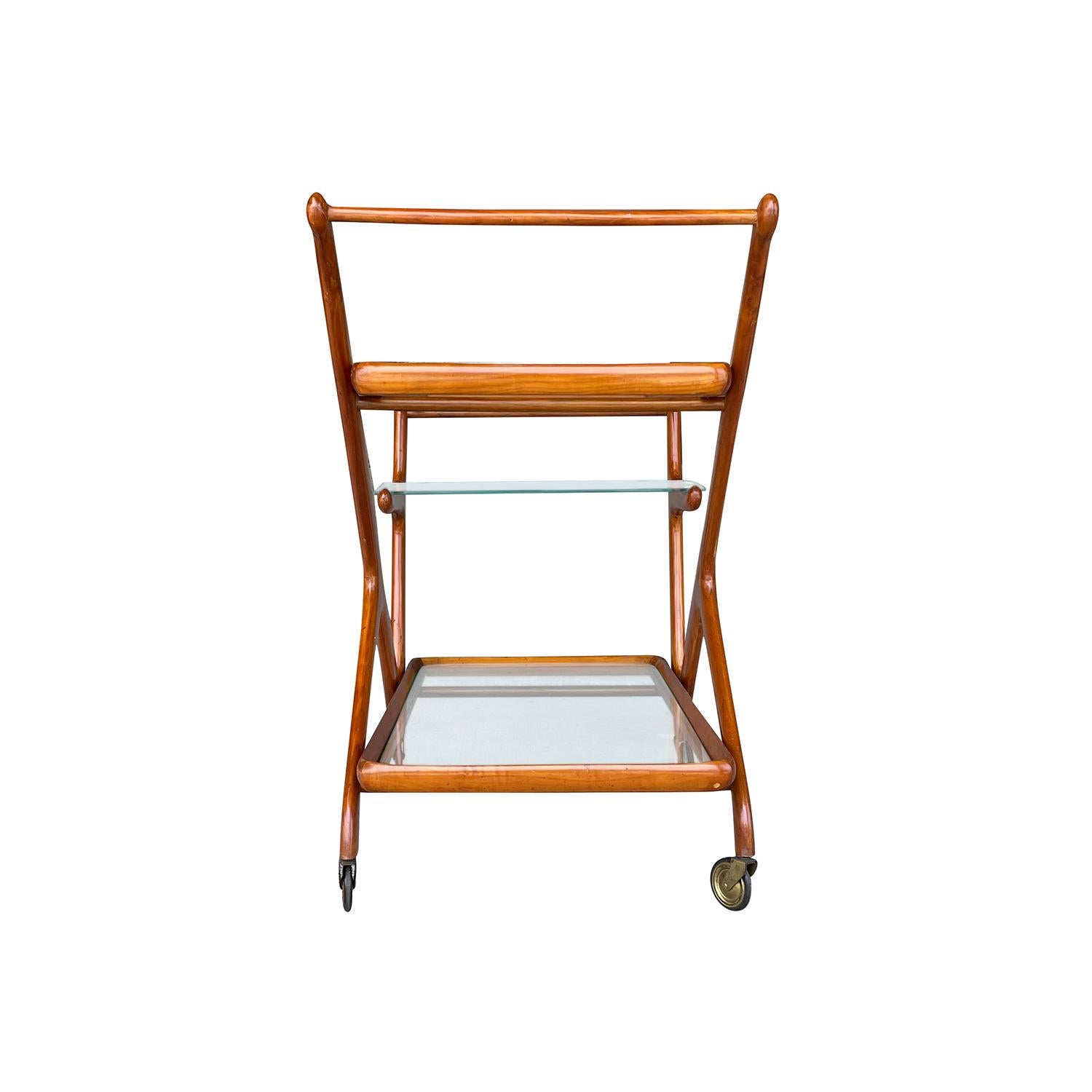 20th Century Italian Cassina Bar Cart, Serving Walnut Trolley by Cesare Lacca In Good Condition For Sale In West Palm Beach, FL