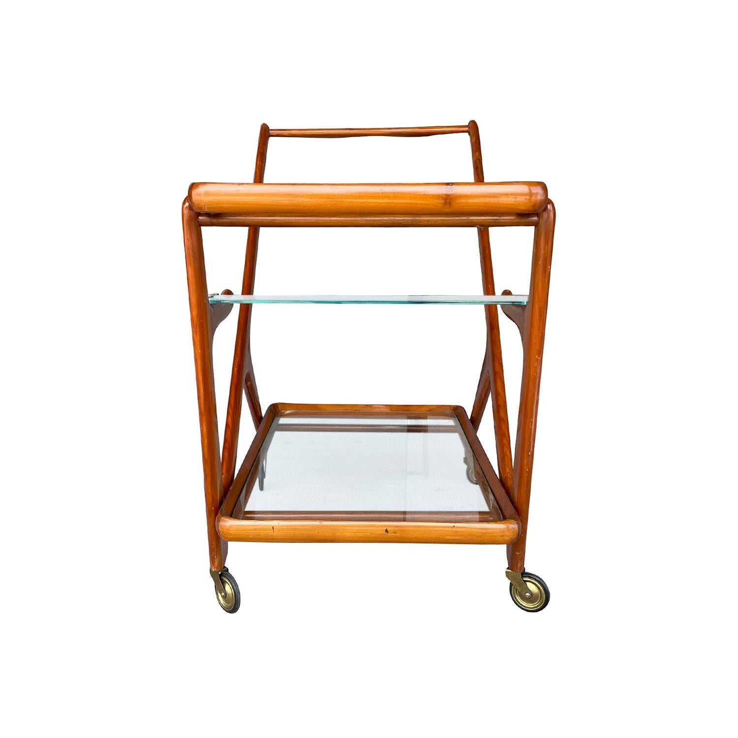 Metal 20th Century Italian Cassina Bar Cart, Serving Walnut Trolley by Cesare Lacca For Sale