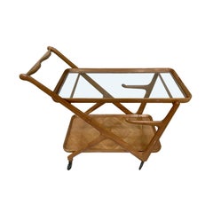 Mid-Century Modern Bar Cart by Cesare Lacca, Walnut, Italy, 1940-1950